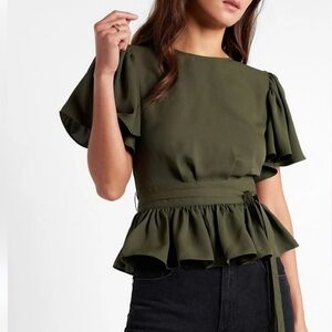 EXPRESS Olive Green Polyester Blend Blouse Size Large